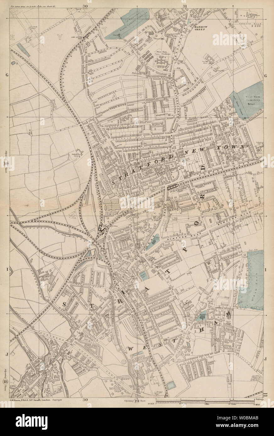 Nouvelle Ville de Stratford EAST LONDON West Ham Leyton Maryland site Westfield c1887 la carte Banque D'Images