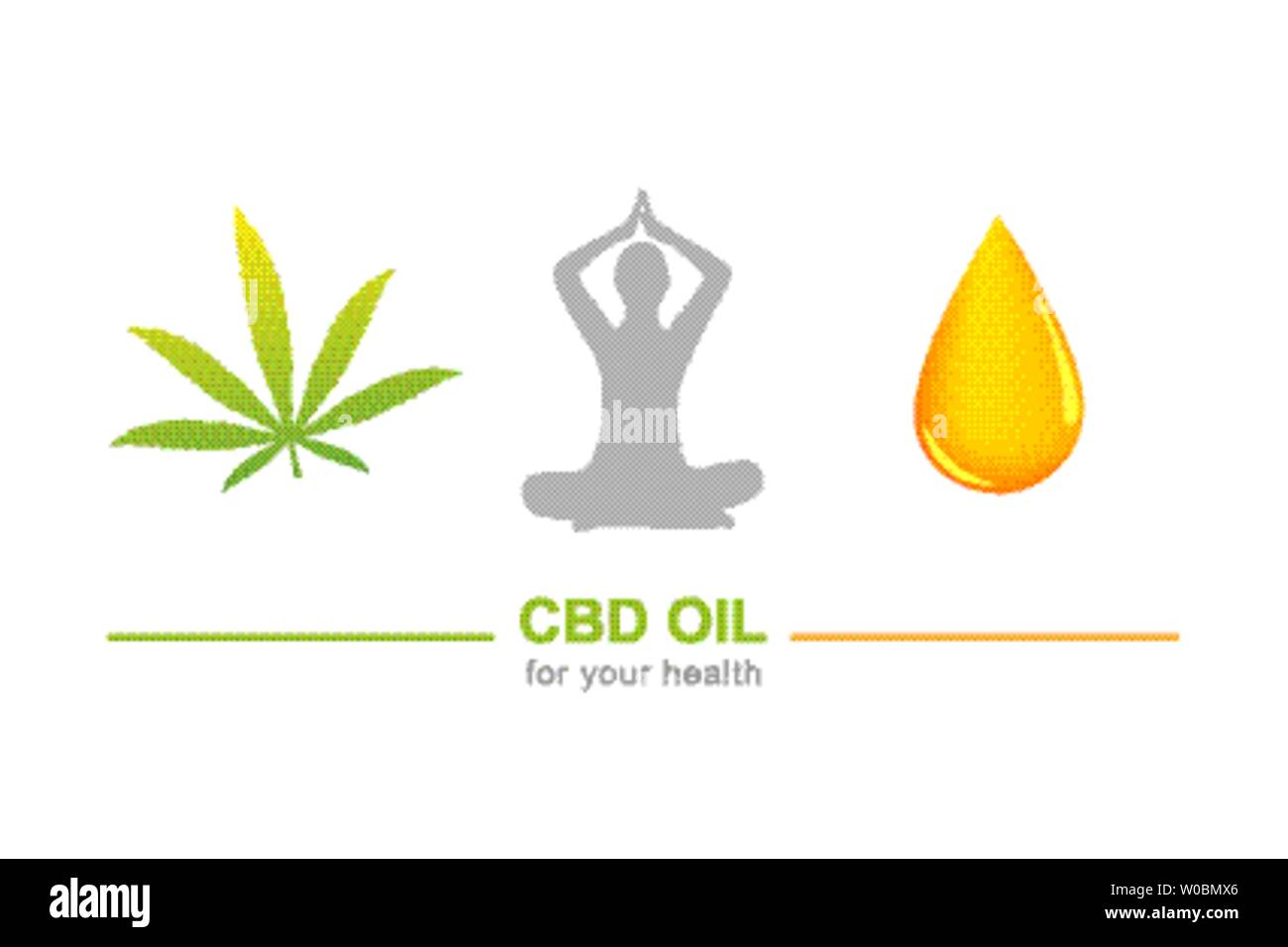 L'huile de la CDB pour la santé concept avec feuille de cannabis et de l'huile goutte yoga vector illustration EPS10 Illustration de Vecteur