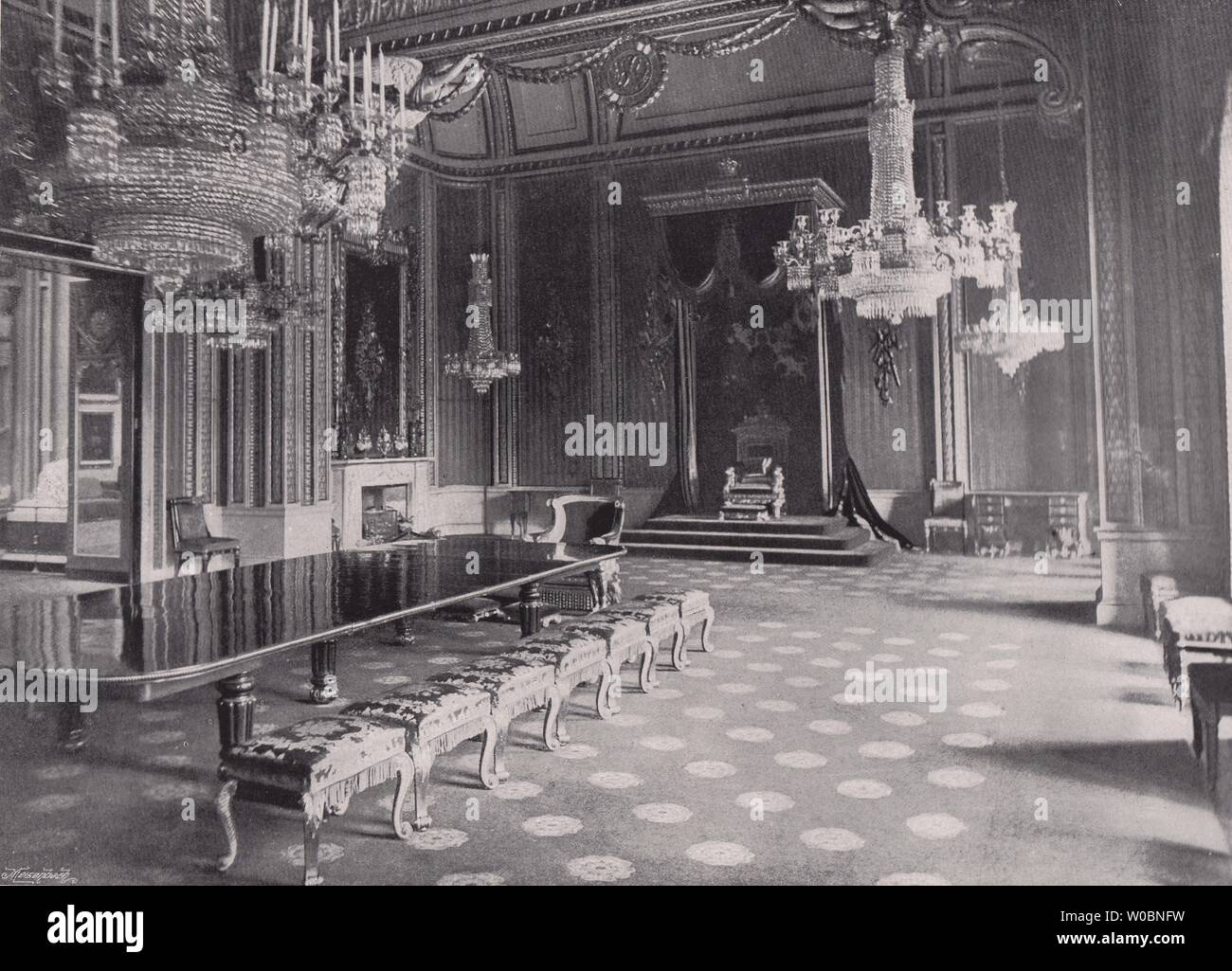 Buckingham Palace - La salle du trône. Londres 1896 ancienne imprimer photo Banque D'Images