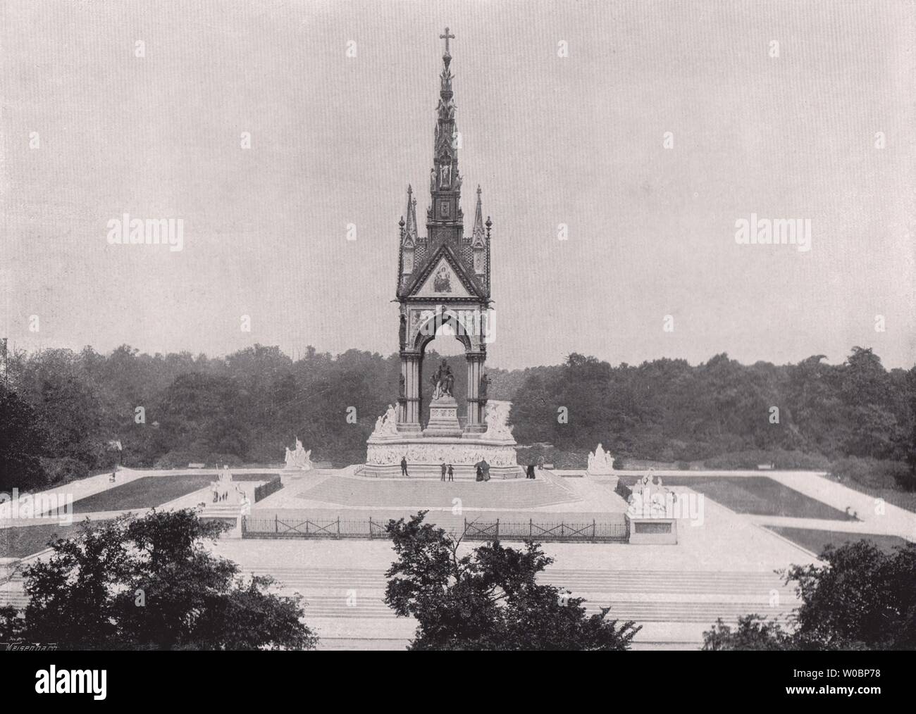 Hyde Park - l'Albert Memorial. Londres 1896 ancienne vintage print photo Banque D'Images