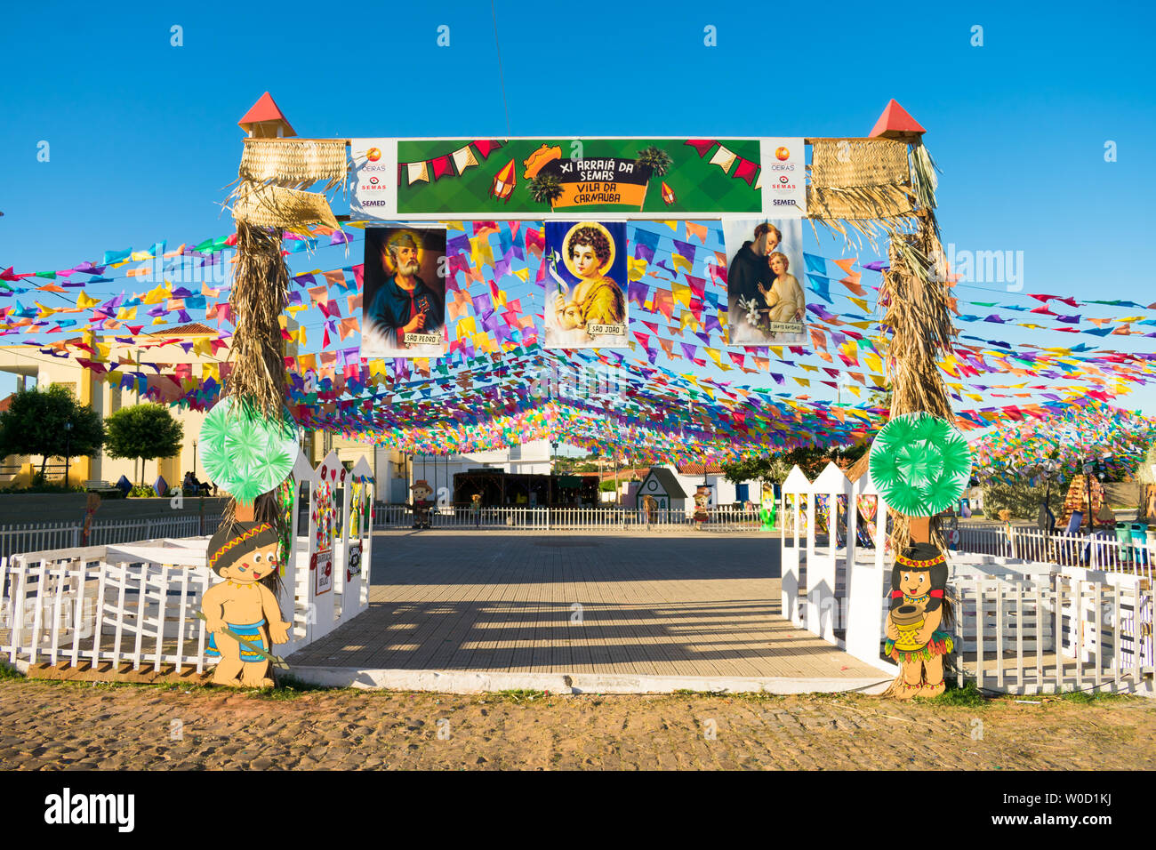 Décorations pour les Festivals de juin (aka festas de Sao Joao) dans le centre historique d'Oeiras, Piaui - Brésil Banque D'Images