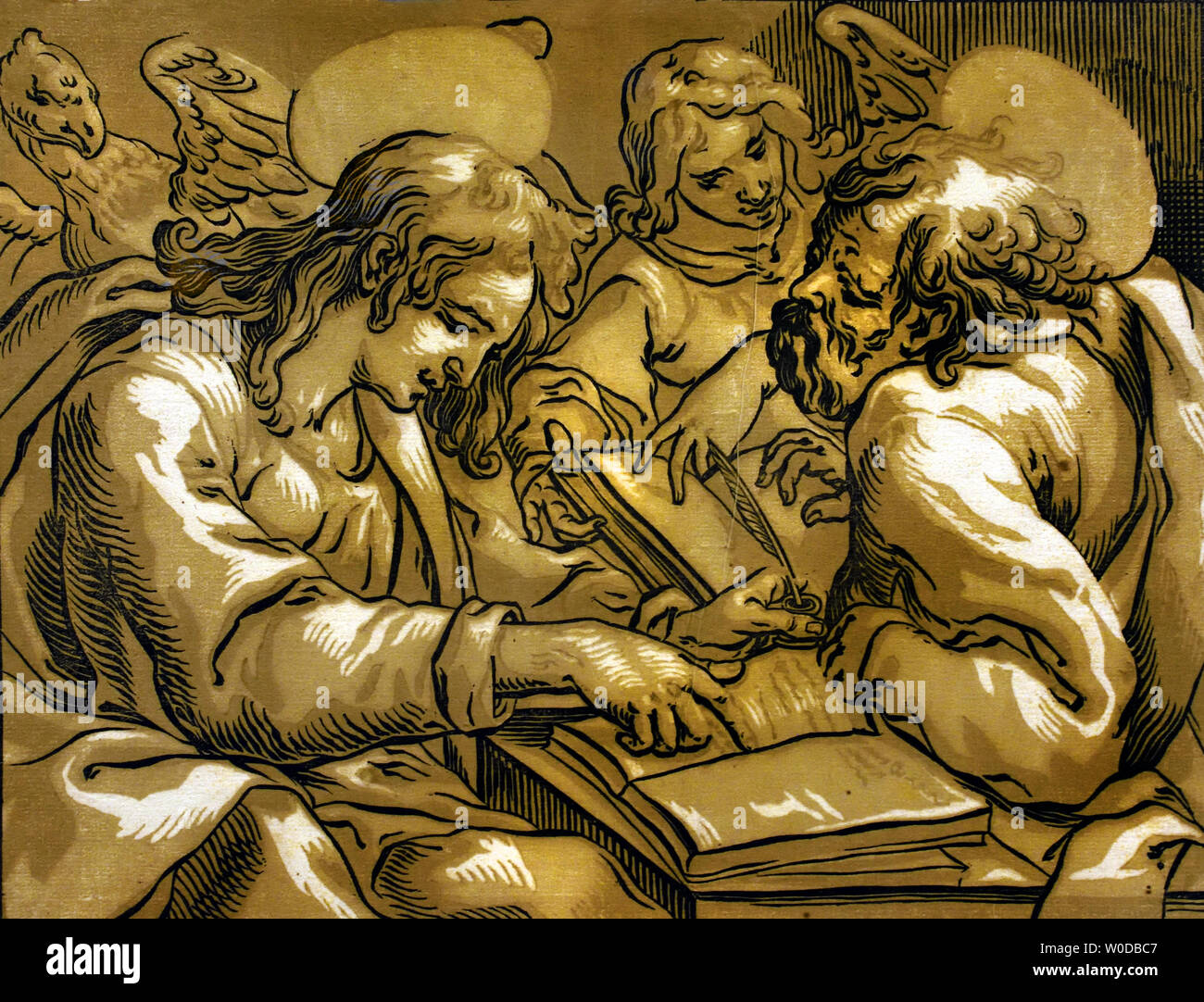 Saint John l'écriture et lecture Ludolph Büsinck Saint Matthias 1600-1669 était un peintre et graveur sur bois, né à Hann.Allemagne, Banque D'Images