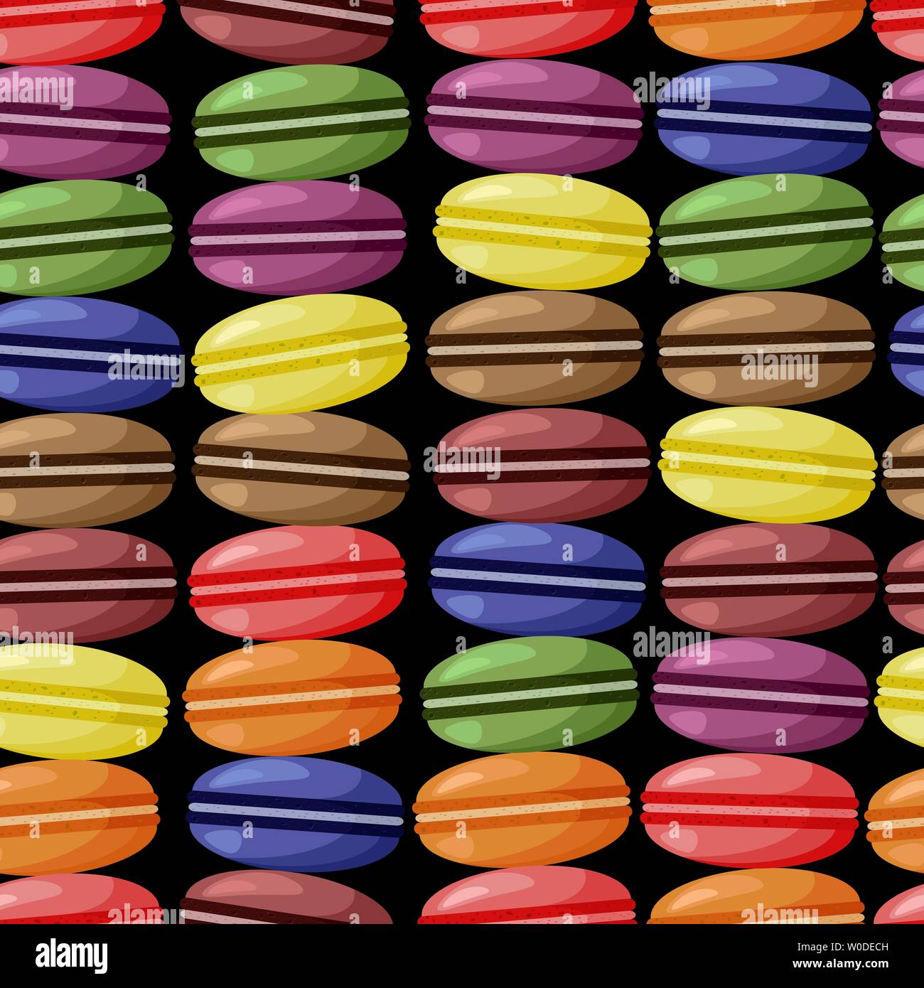 Motif de différentes couleurs sans goûter les macarons sur l'arrière-plan noir vector Illustration de Vecteur