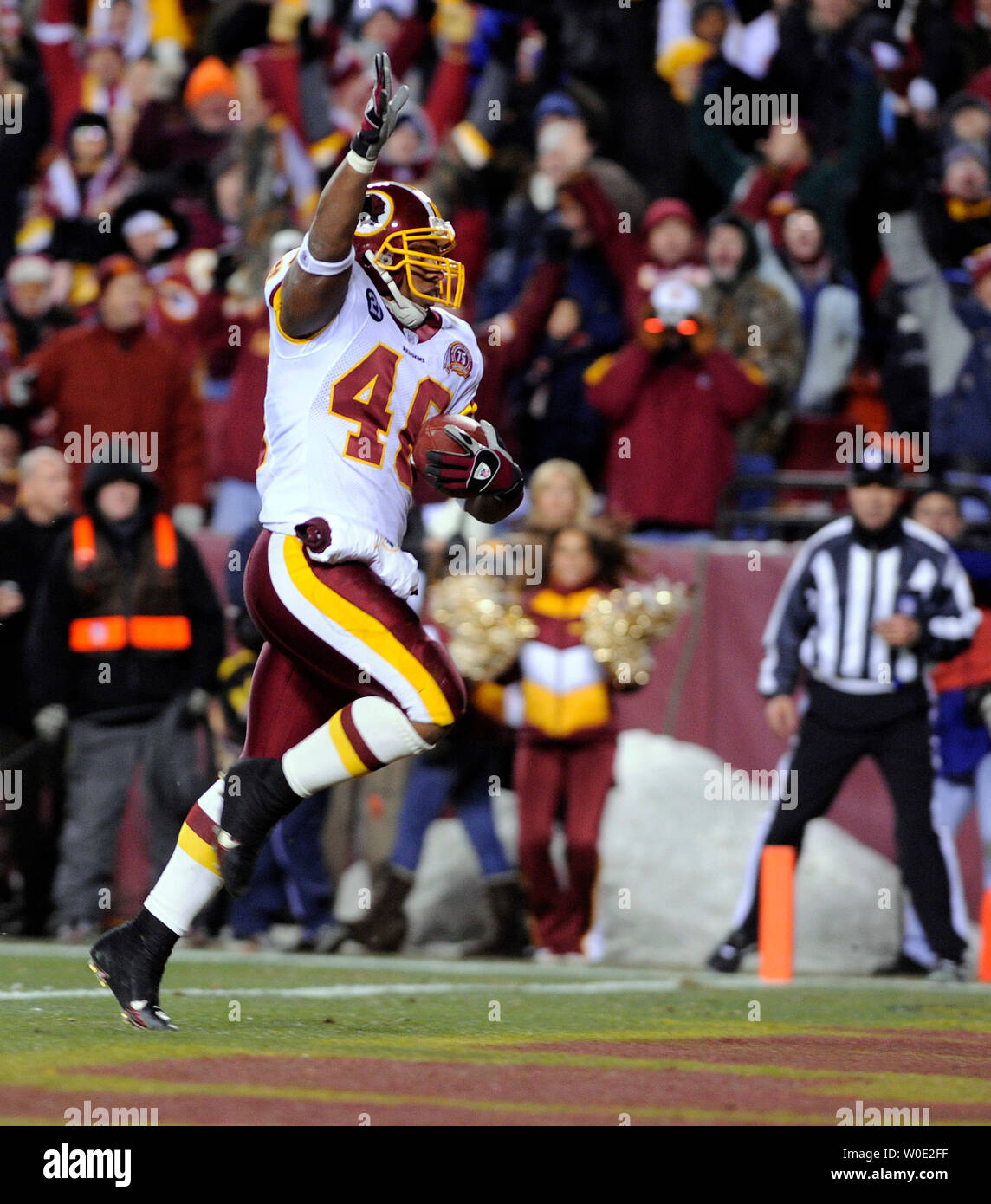 Redskins de Washington d'utiliser de nouveau Ladell Betts marque un 16 verges contre les Chicago Bears de réception avec moins de 3 minutes pour aller dans le jeu à FedEx Field à Landover, Maryland, le 6 décembre 2007. Les Redskins a vaincu les Bears 24-16. (Photo d'UPI/Roger L. Wollenberg) Banque D'Images