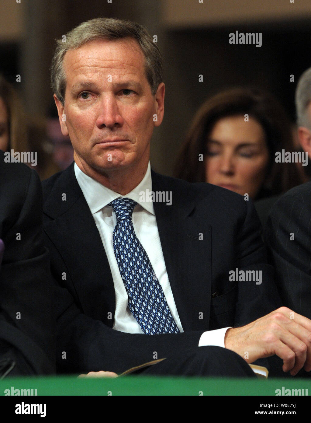 Alan Schwartz, président et chef de la direction de Bear Stearns, assiste à un comité sénatorial des banques, du logement et des Affaires urbaines Comité audition sur la réponse des organismes de réglementation financière fédérale à des turbulences sur les marchés hypothécaire et de crédit aux États-Unis et la quasi-faillite de Bear Stearns sur la colline du Capitole à Washington le 3 avril 2008. (Photo d'UPI/Roger L. Wollenberg) Banque D'Images