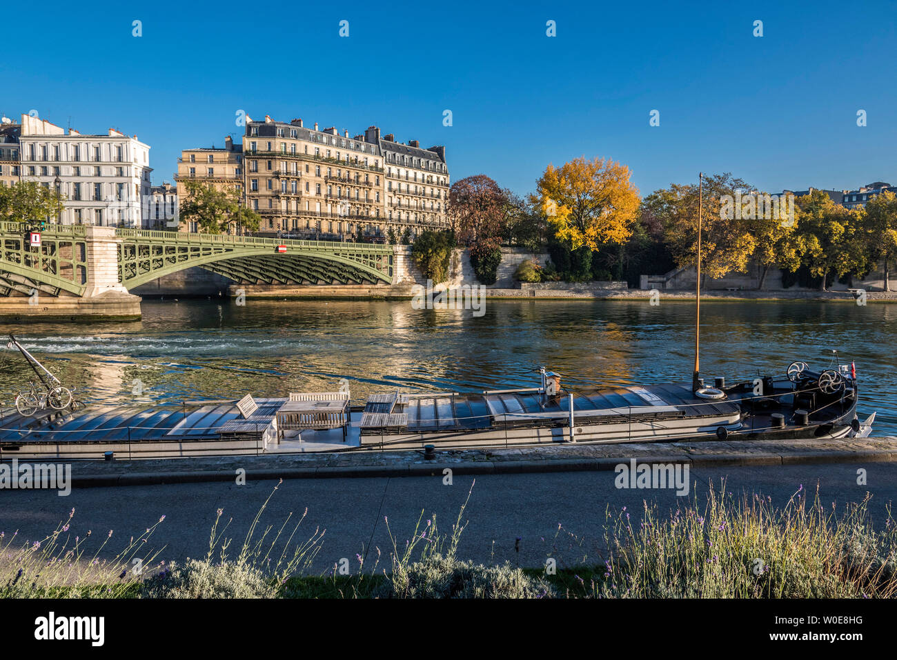 France, Paris, 4e arrondissement, l'île Saint-Louis, les bâtiments du quai de Béthune et pont de Sully sur la Seine, vu depuis le quai Saint-Bernard Banque D'Images