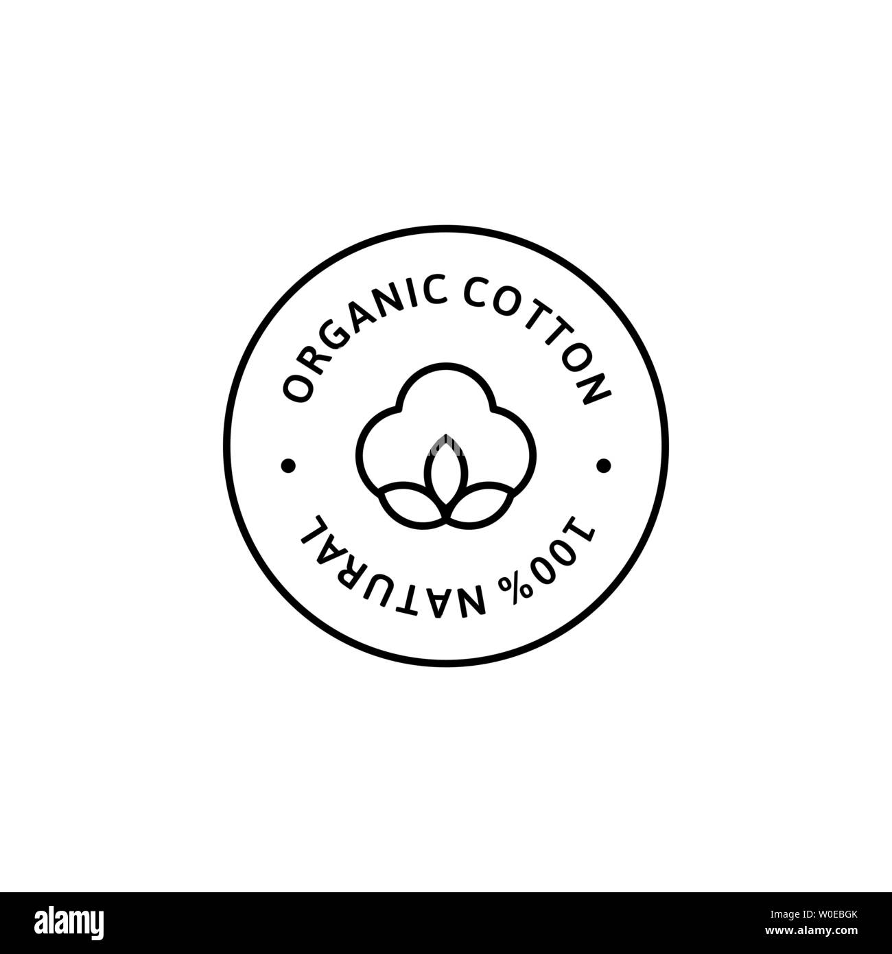 Chemise de coton organique naturel étiquettes et badges - Vector icône ronde, autocollant, Logo, Tampon, fleur de coton Tag isolé sur fond blanc - Naturel Clo Illustration de Vecteur