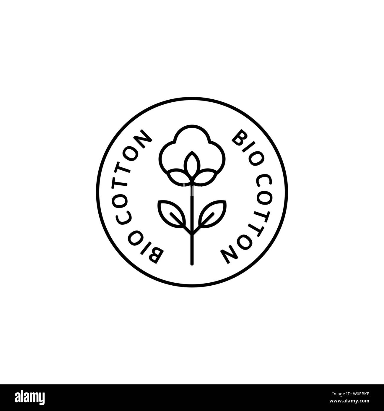 Chemise de coton organique naturel étiquettes et badges - Vector icône ronde, autocollant, Logo, Tampon, fleur de coton Tag isolé sur fond blanc - Naturel Clo Illustration de Vecteur
