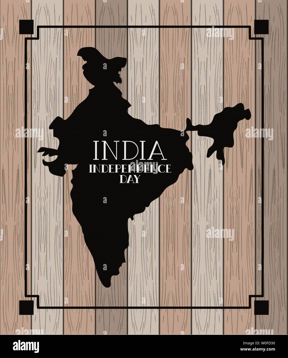 Carte indien avec fond de bois date de l'indépendance Illustration de Vecteur