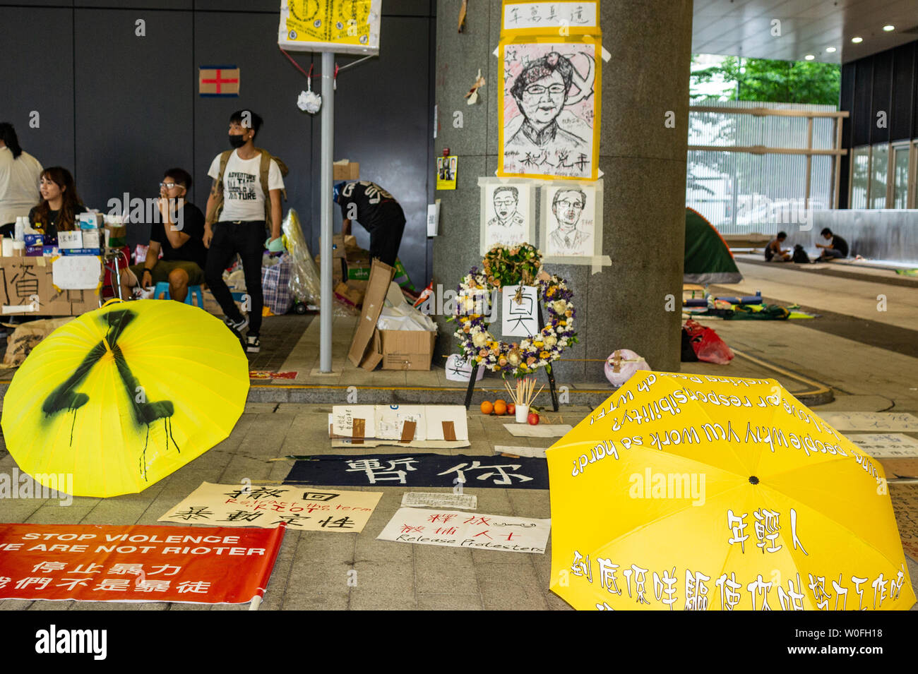 Hong Kong 2019 : Protestations contre l'extradition des messages et des slogans signes Banque D'Images