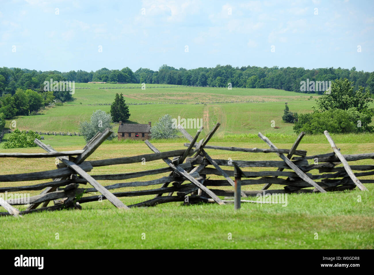 Buck et Matthews Hills sont visible au premier Manassas Battlefield à Manassas, Virginie, le 17 juillet 2011. Jeudi, 21 juillet, 2011 marque le 150 anniversaire de la première grande bataille de la guerre civile,la bataille de Bull Run, s'est battu à Manassas Battlefield. UPI/Kevin Dietsch Banque D'Images