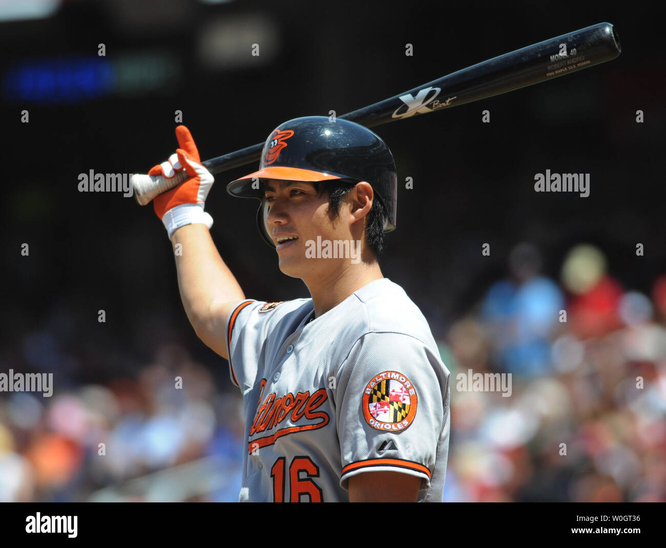 Le lanceur des orioles de Baltimore, Wei-Yin Chen de chauves-souris dans la deuxième manche de MLB match contre les Nationals de Washington le 20 mai 2012 à Washington, DC. La Rookie gaucher ne bat dans la ligue américaine. Nationals de Washington a gagné 9-3. UPI/Pat Benic Banque D'Images