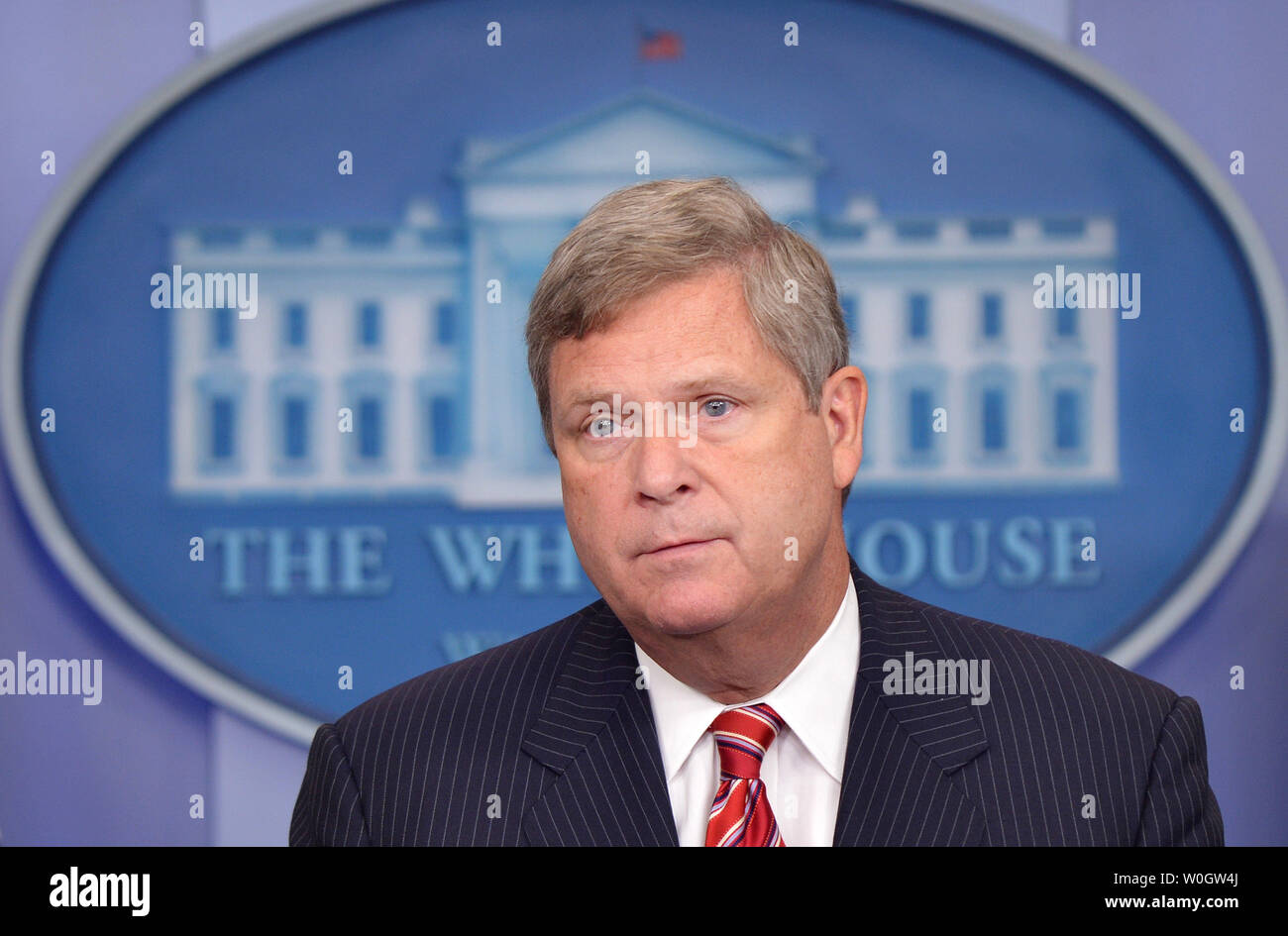 L'agriculture américain Tom Vilsack s'exprime sur l'impact de la sécheresse agriculteur américain lors d'une réunion d'information à la Maison Blanche le 18 juillet 2012 à Washington, D.C. UPI/Kevin Dietsch Banque D'Images