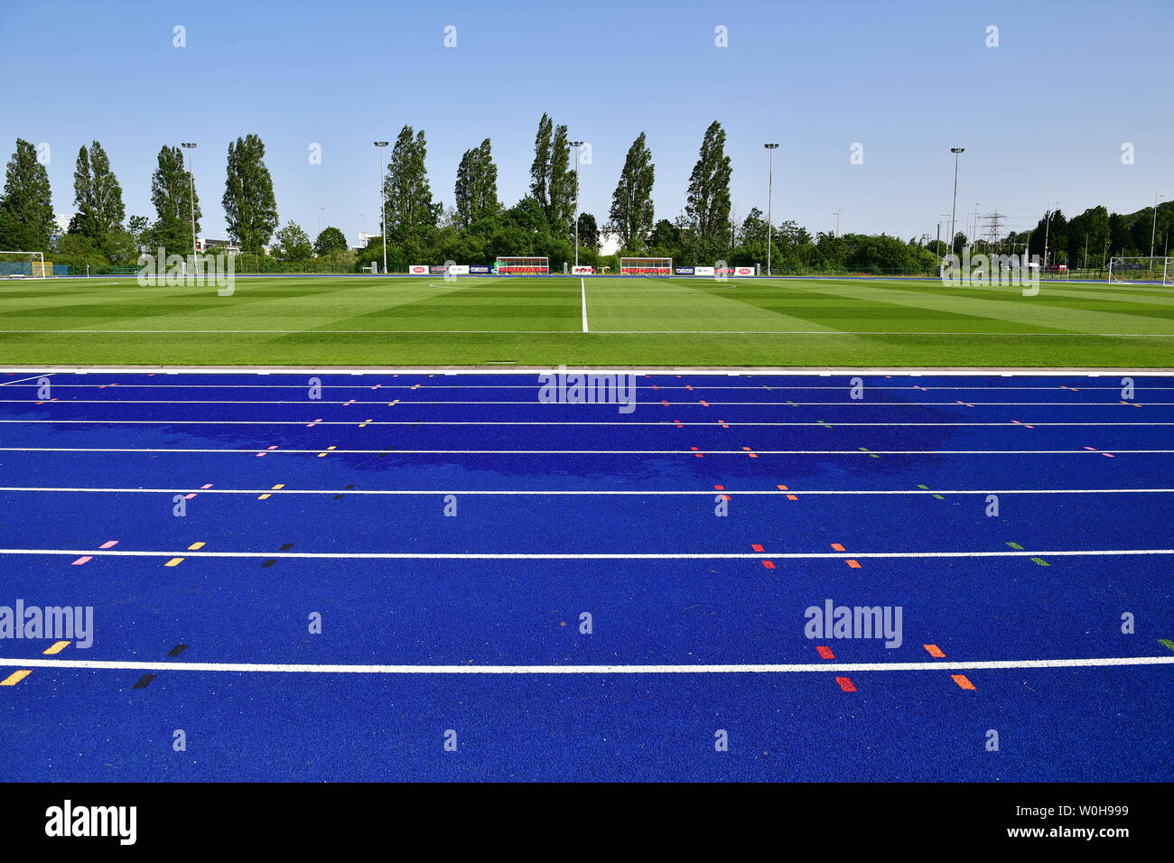 Vue générale du stade de l'athlétisme international de Cardiff avant le tour préliminaire de la Ligue Europa match au stade de l'athlétisme international de Cardiff. Banque D'Images