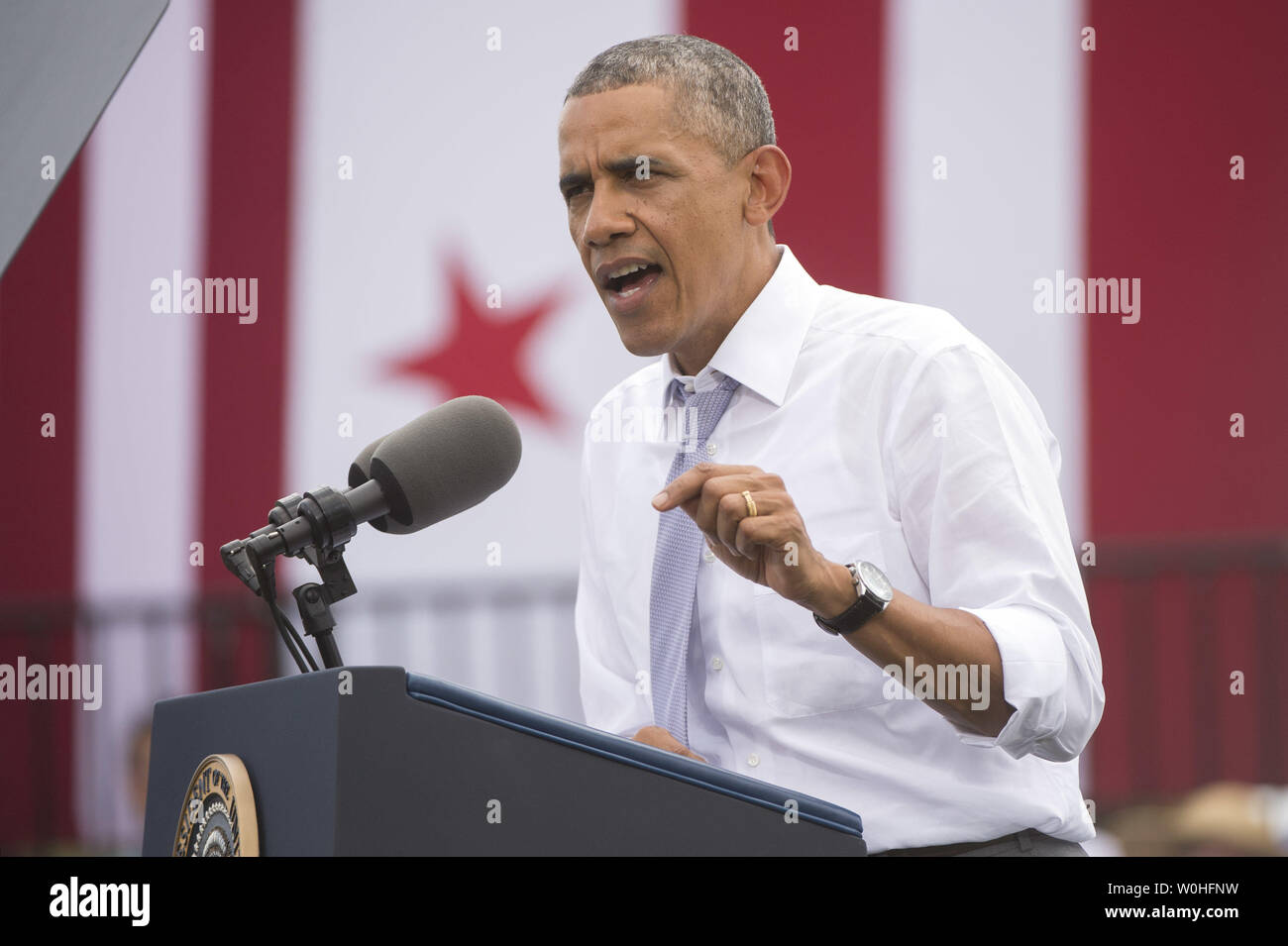 Allocution du Président Barack Obama sur l'économie et la nécessité de financer le Highway Trust Fund, à Washington, D.C., le 1 juillet 2014. UPI/Kevin Dietsch Banque D'Images