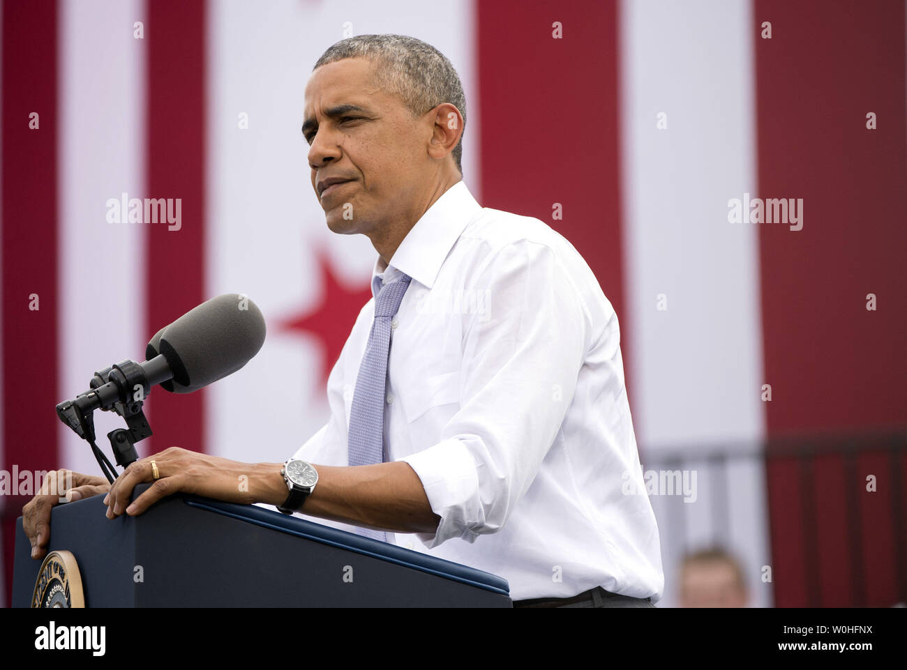 Allocution du Président Barack Obama sur l'économie et la nécessité de financer le Highway Trust Fund, à Washington, D.C., le 1 juillet 2014. UPI/Kevin Dietsch Banque D'Images