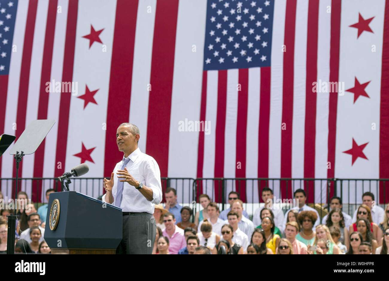 Allocution du Président Barack Obama sur l'économie et la nécessité de financer le Highway Trust Fund, à Washington, D.C., le 1 juillet 2014. UPI/Kevin Dietsch Banque D'Images