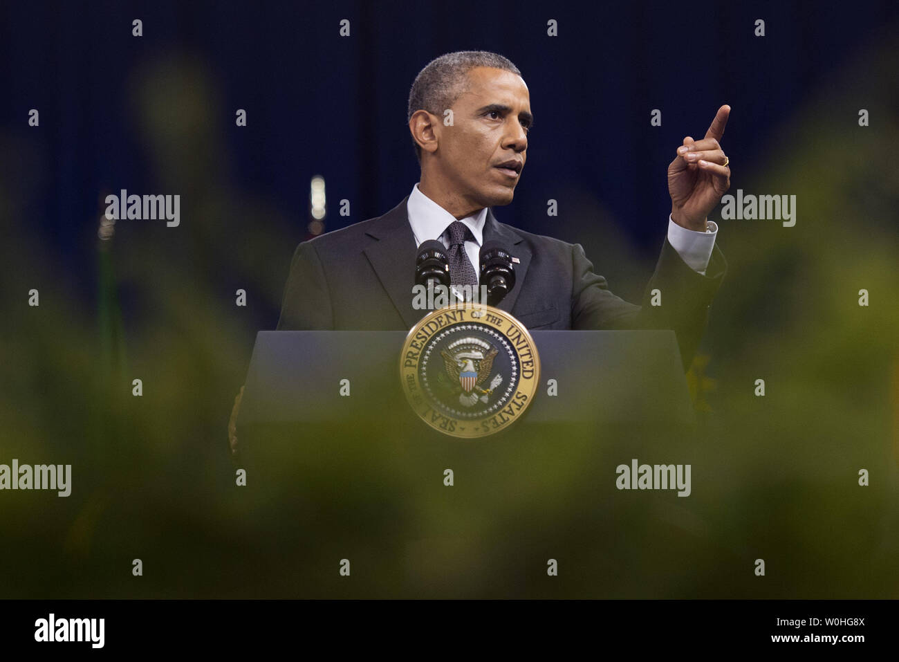 Le président Barack Obama prononce une allocution au Sommet de la Washington Bourse pour jeunes leaders africains, à l'Omni Shoreham Hotel, 28 juillet 2014 à Washington, D.C. Le sommet de trois jours réunira 500 de l'Afrique subsaharienne's young leaders de leur donner la possibilité de s'engager avec les représentants du gouvernement, des entrepreneurs et des représentants de la société civile et les développeurs. UPI/Kevin Dietsch Banque D'Images