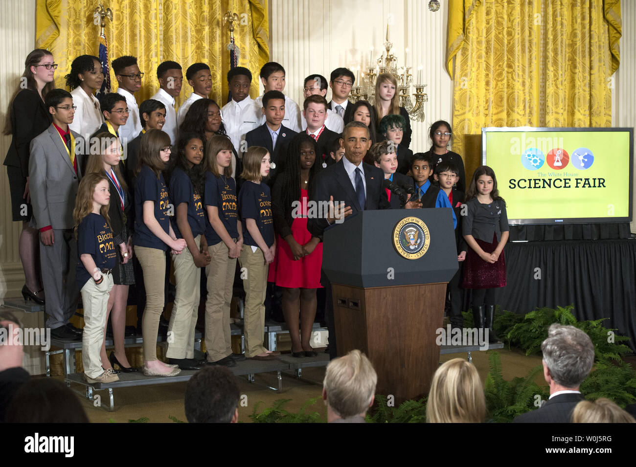 Le président Barack Obama prononce une allocution à la Maison Blanche, Fête de la science à la Maison Blanche, à Washington, D.C. le 13 avril 2016. Photo par Kevin Dietsch/UPI Banque D'Images