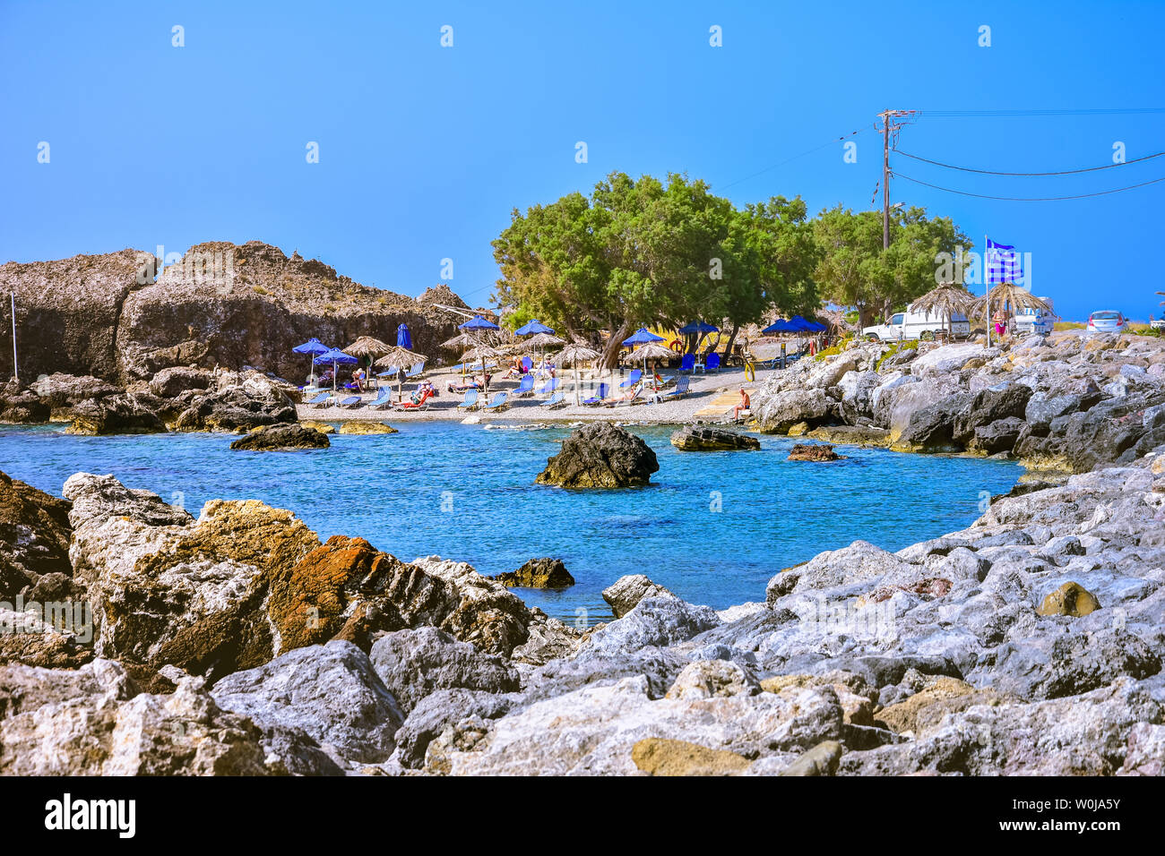 Célèbre plage de sable de Paleochora, Chania, Crète, Grèce Banque D'Images