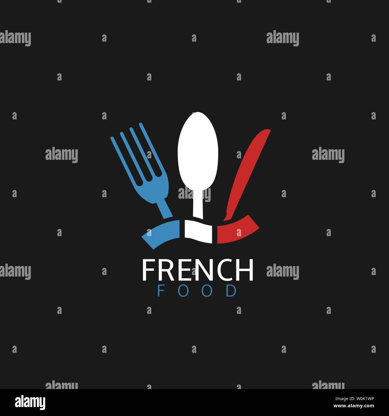 L'icône de la cuisine française. Symbole du drapeau français fourchette et couteau cuillère icons Illustration de Vecteur