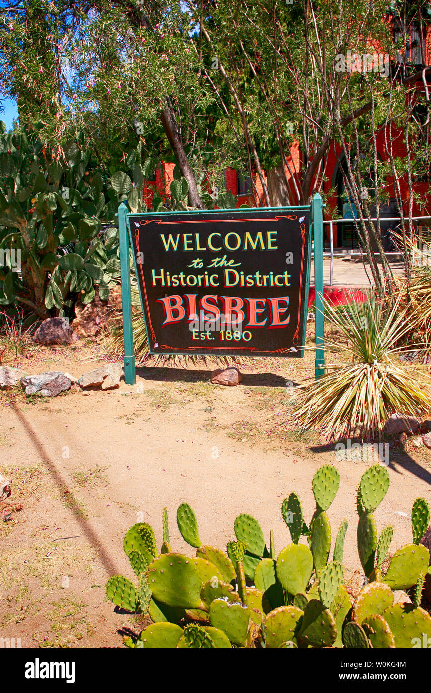 Bienvenue dans le quartier historique de Bisbee signer dans le sud de l'Arizona Banque D'Images