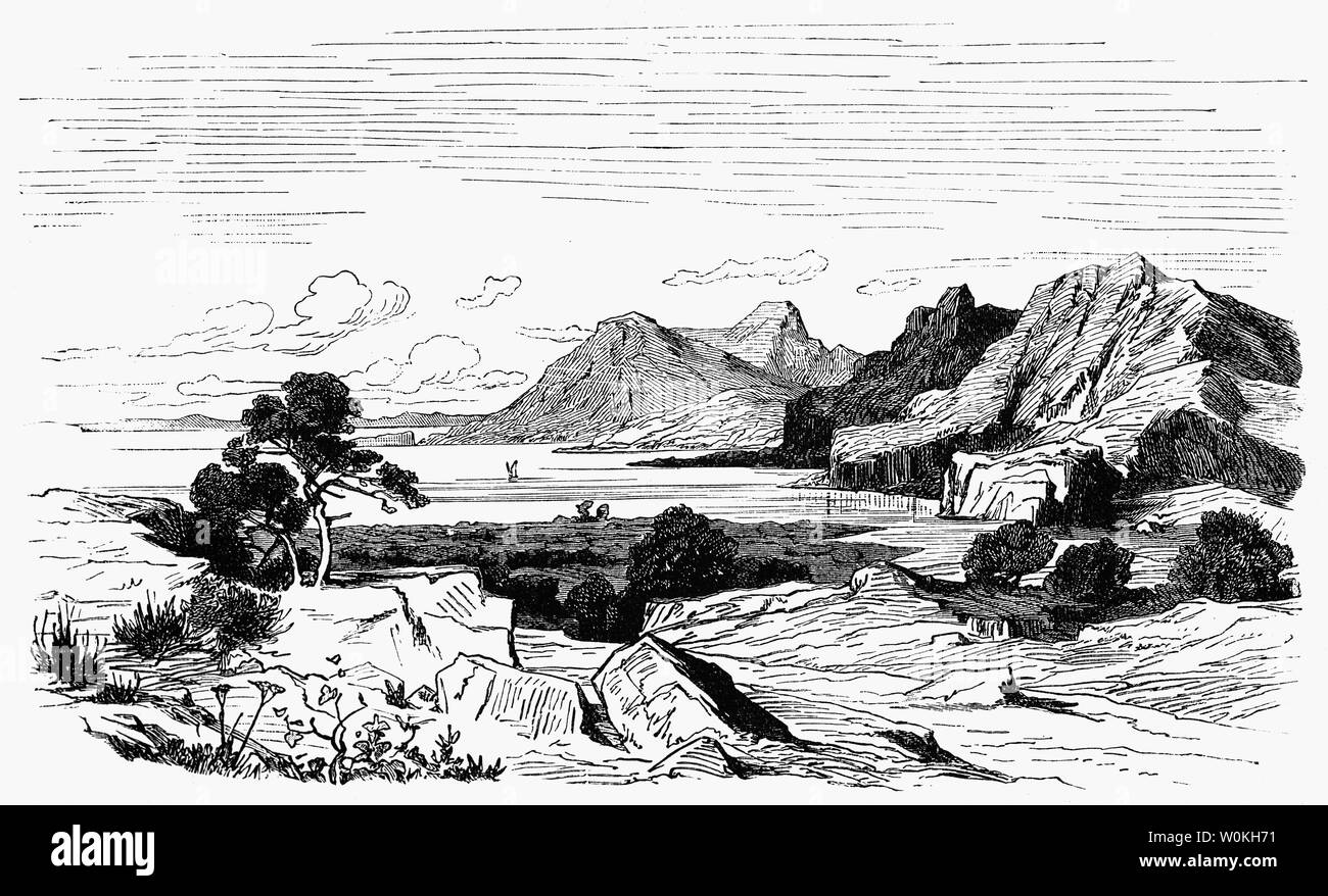 Une vue de l'étroite bande côtière col de Thermopyles ('Les petites portes'), entre l'Alpeni et Anthela, en Grèce centrale, où une bataille fut livrée entre une alliance des cités grecques, menée par le roi Léonidas de Sparte, et l'Empire perse de Xerxès I lors de la deuxième invasion perse de la Grèce 480 BC. L'invasion Perse a été une réponse différée à la défaite de la première invasion perse de la Grèce, qui a été terminé par la victoire d'Athènes à la bataille de Marathon, en 490 avant J.-C.. En 480 av. J.-C. Xerxès avait amassé une immense armée et marine, et partir à la conquête de l'ensemble de la Grèce. Banque D'Images