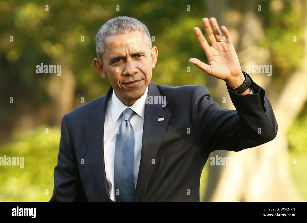 Le président des États-Unis, Barack Obama, retourne à la Maison Blanche à Washington de Camp David le 14 mai 2015 après sa rencontre avec les dirigeants du Conseil de coopération du Golfe et les délégations. UPI/Yuri Gripas. Banque D'Images