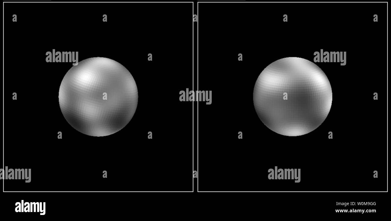 Hémisphères opposées de Pluton sont résolus dans ces images du télescope spatial Hubble de la NASA du 7 mars 1996. Les scientifiques reclassés Pluton comme une planète naine, laissant le système solaire avec seulement huit planètes normales. (Photo d'UPI/A. Stern (SwRI), M. Buie (Lowell Obs.), la NASA, ESA) Banque D'Images