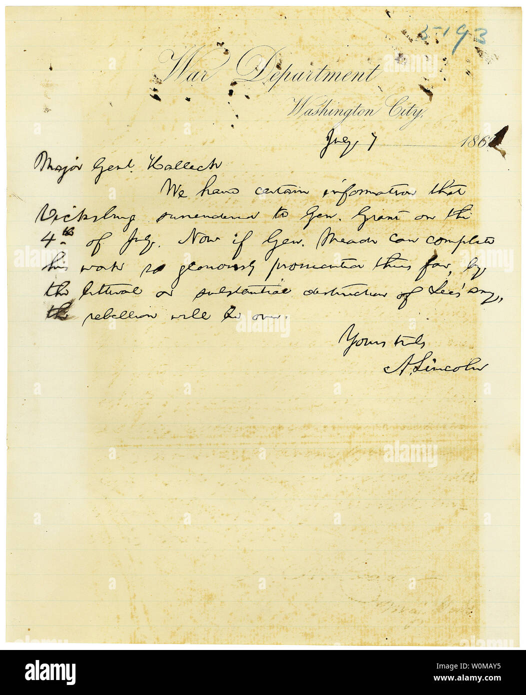 Récemment découvert un document rédigé par le président américain Abraham Lincoln est représenté à l'échelle nationale Archives photo, à Washington le 7 juin 2007. (Photo d'UPI/Archives nationales) Banque D'Images
