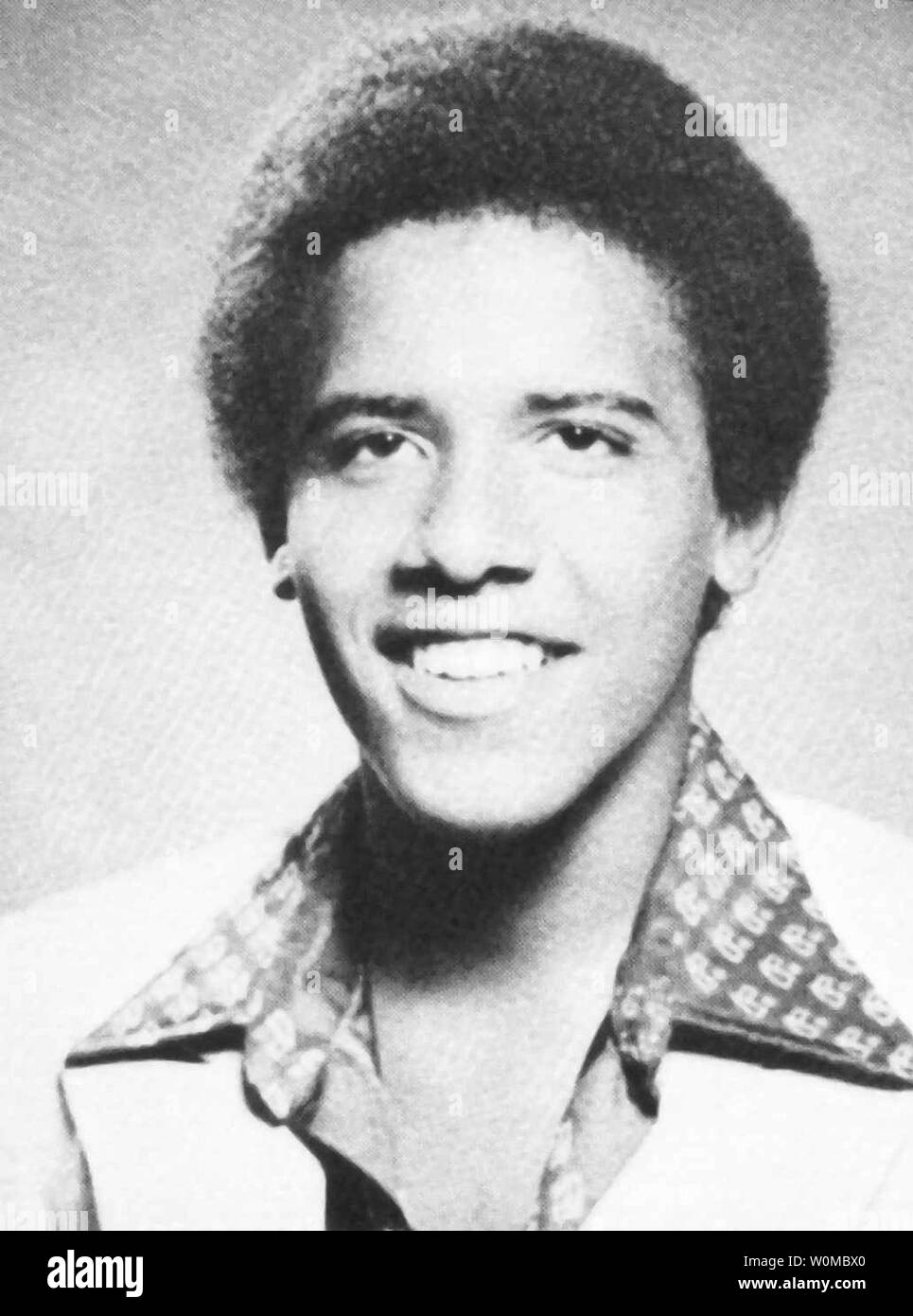 Le candidat démocrate Barack Obama (D-IL) est représentée dans l'annuaire de l'école Punahou dans une photo de la petite enfance 1979 à Honolulu, Hawaï. Obama est diplômé de l'école Punahou de 1979. (Photo d'UPI/Obama Press Office) Banque D'Images