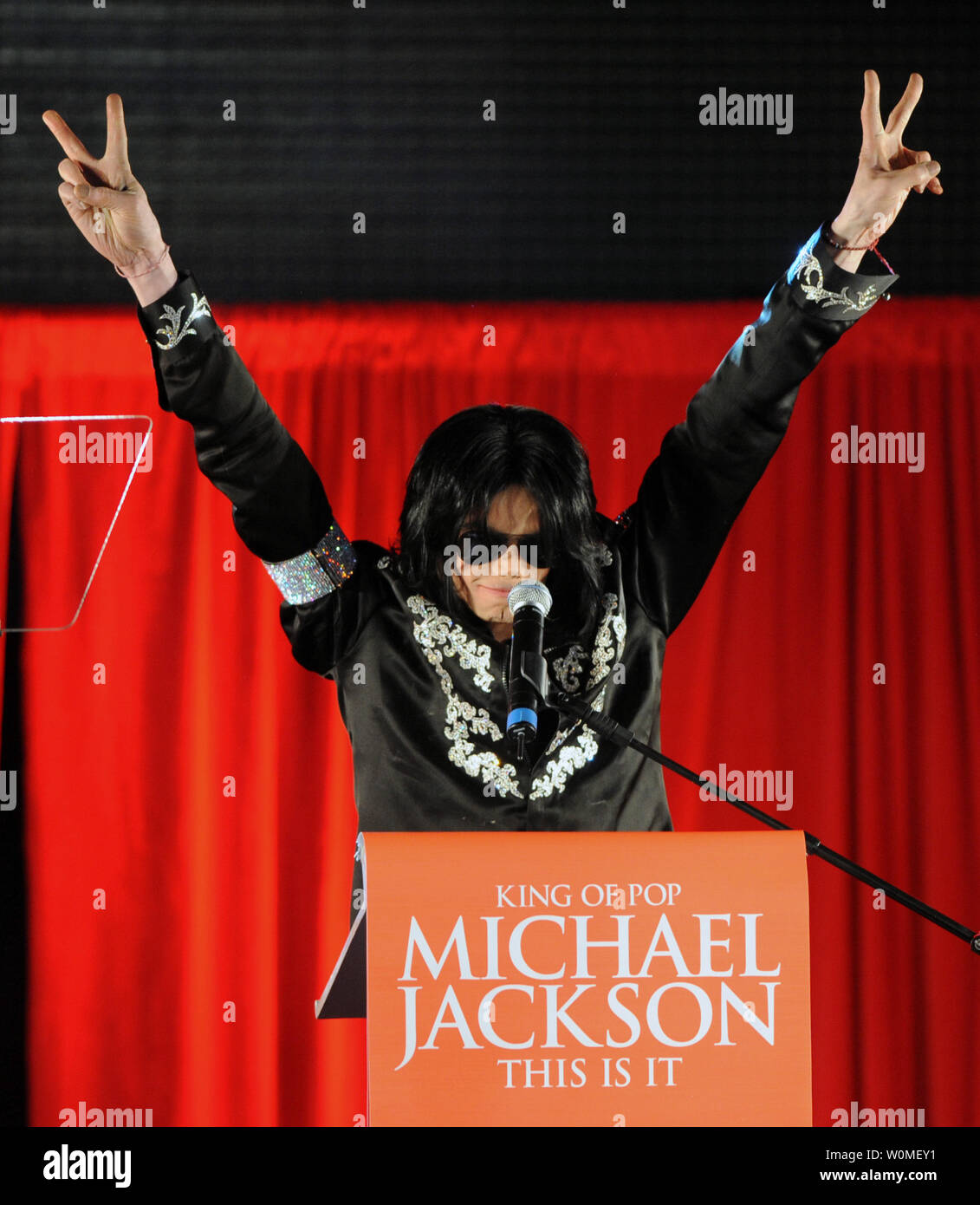 Michael Jackson , le 'King of Pop', vu dans un 5 mars, 2009 photo d'archives à Londres, décédé d'une crise cardiaque à Los Angeles le 25 juin 2009. Il avait 50 ans. (Photo d'UPI/Rune Hellestad/fichier) Banque D'Images