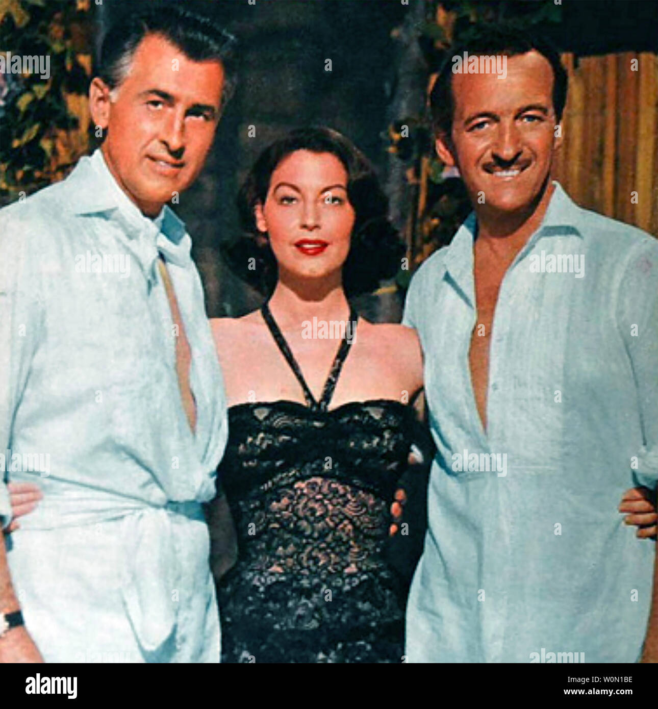 La petite hutte 1957 MGM film avec de gauche à droite : Stewart Granger, Ava Gardener, David Niven Banque D'Images