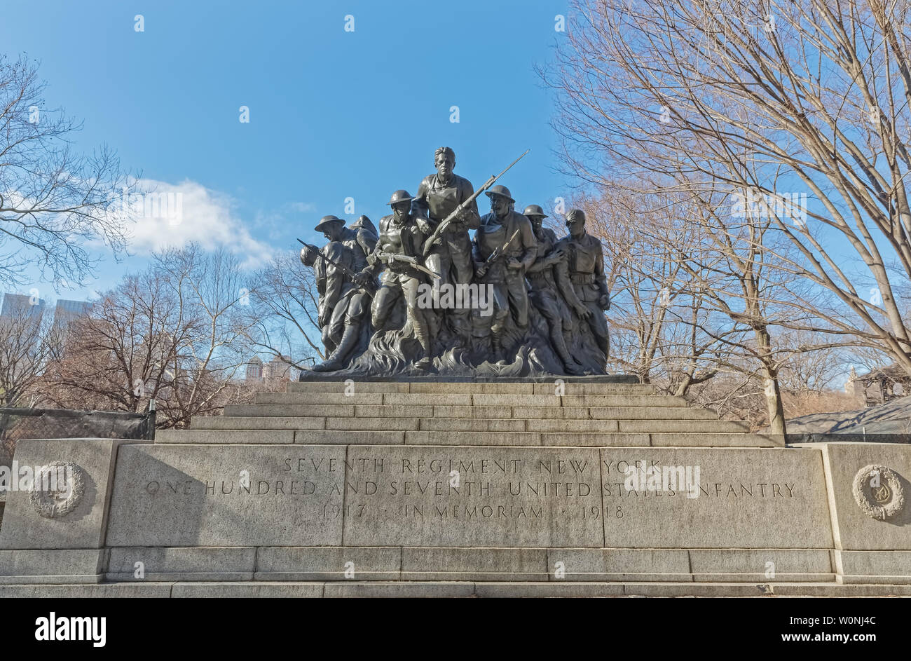 New York Central Park 107ème Sculpture Du Mémorial D'Infanterie Banque D'Images