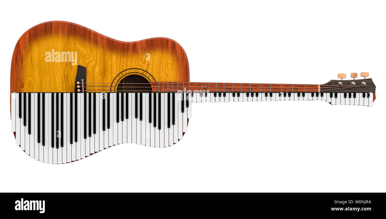 La guitare acoustique et de piano. Duo de musique concept, rendu 3D isolé  sur fond blanc Photo Stock - Alamy