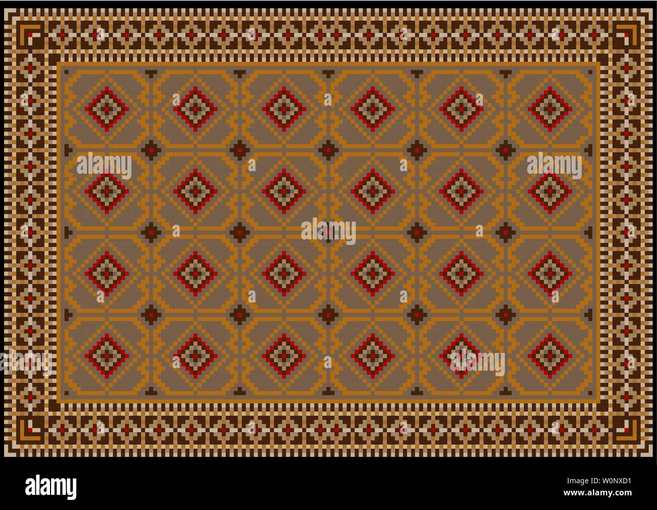 Vintage de luxe tapis oriental dans les tons de brun, beige et gris motifs orange au centre sur fond noir Illustration de Vecteur