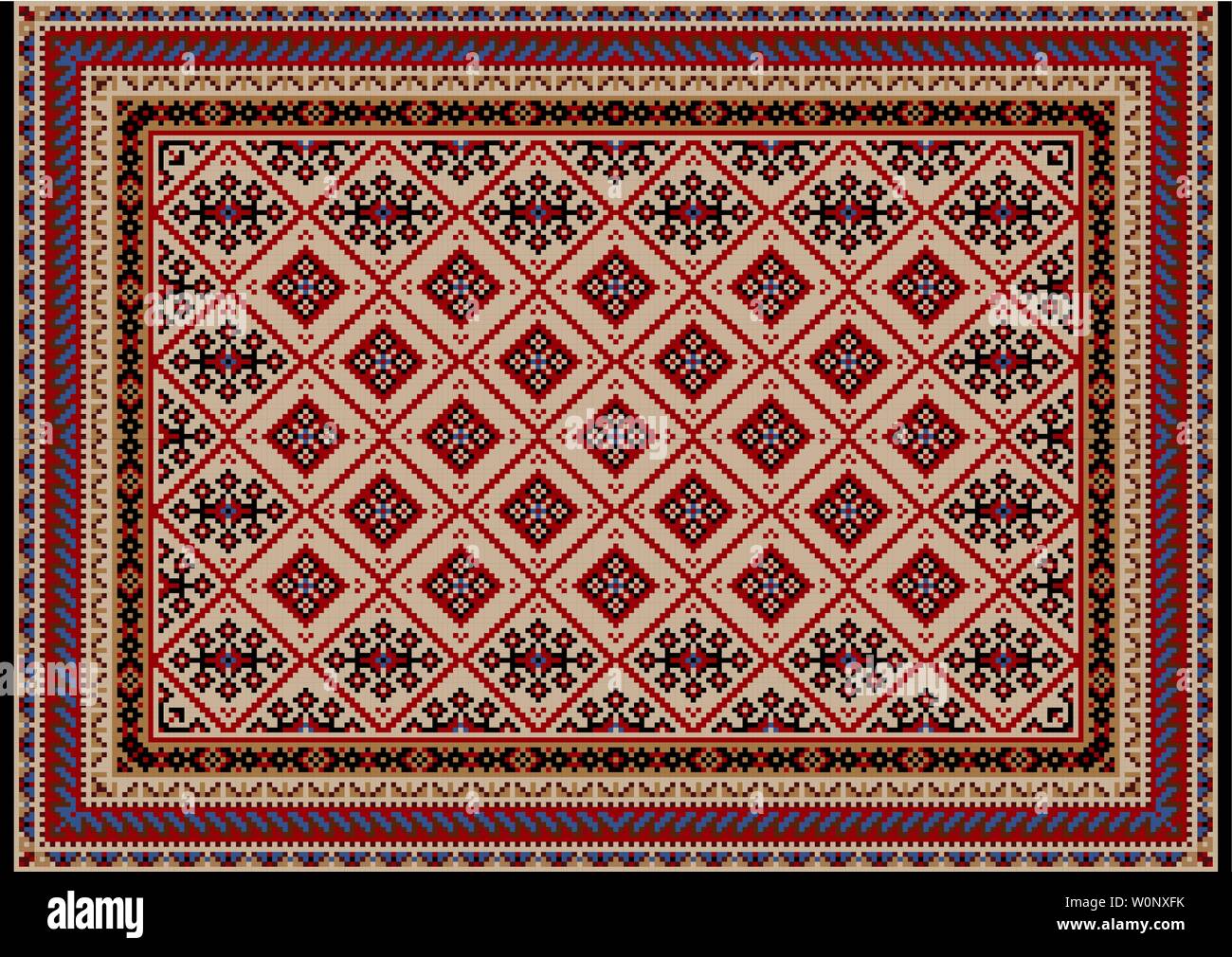 Vintage de luxe tapis oriental dans les tons beiges avec bourgogne, rouge, bleu, brun et noir sur un fond noir Illustration de Vecteur