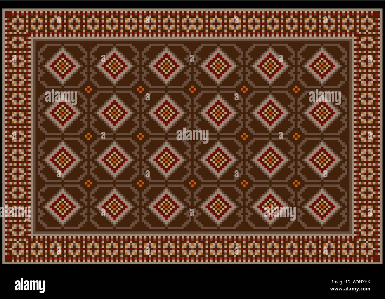 Vintage de luxe tapis oriental dans des tons bruns et beiges avec la bourgogne, jaune et gris sur un fond noir Illustration de Vecteur