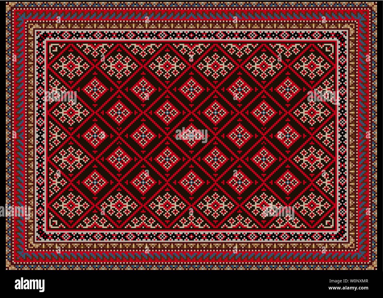 Vintage de luxe tapis oriental avec bourgogne sur noir, et les modèles de marron, bleu, beige et gris Illustration de Vecteur
