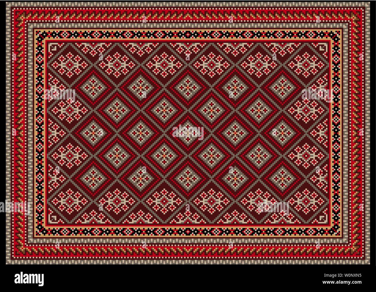Vintage de luxe tapis oriental avec brun foncé avec des tons rouge et gris et les schémas de couleurs beige, jaune Illustration de Vecteur