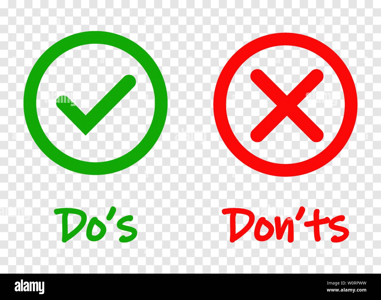 Faire vérifier et Pas de coche et icônes de la croix rouge isolé sur fond transparent. N vecteur s et Don ts ou liste de choix des symboles en option châssis circulaire, eps 10 Illustration de Vecteur