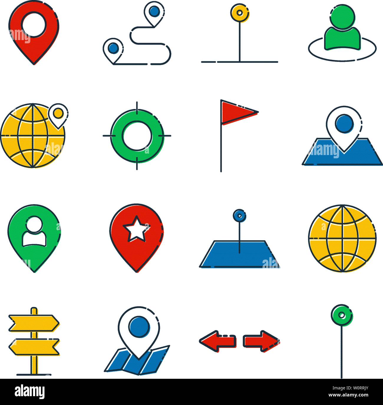 Simple Jeu d'icônes de ligne vecteur connexes Route. Contient des icônes telles que carte avec une broche, plan d'accès, navigateur, de la direction et plus encore. Eps 10 Illustration de Vecteur