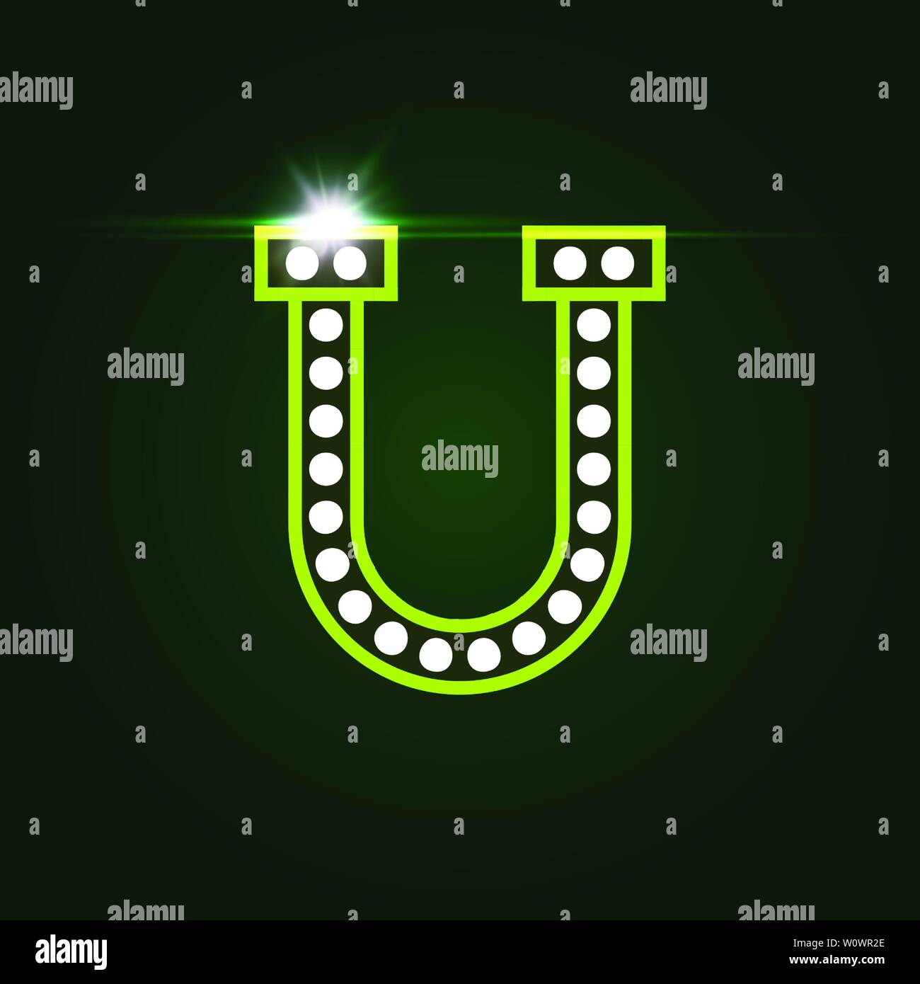 Casino and resort de luxe lettre lettre U. avec des gemmes. Effet lumineux, mettez en surbrillance sur lettre frontière. L'élément de décoration de divertissement. Logo Vector et Illustration de Vecteur