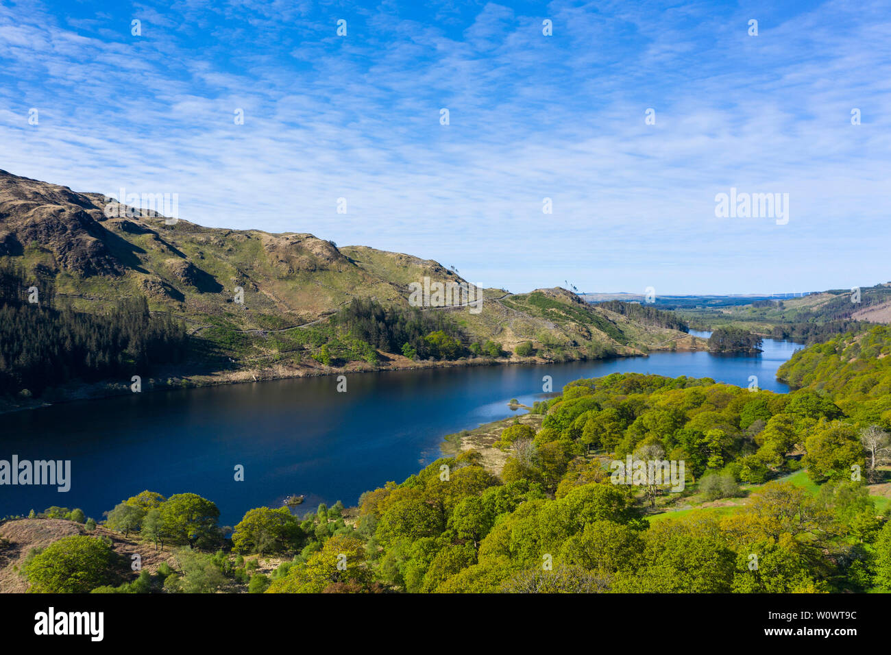Vue aérienne de Loch Trool, Glen Trool, Galloway Hills, Dumfries et Galloway, Écosse Banque D'Images