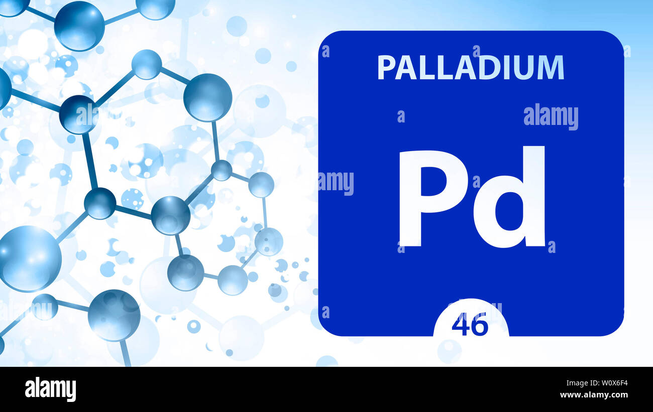 46 de l'élément chimique Palladium tableau périodique. Arrière-plan de la communication et de la molécule. Pd, de laboratoire chimique et de la science historique. Chem essentiels Banque D'Images