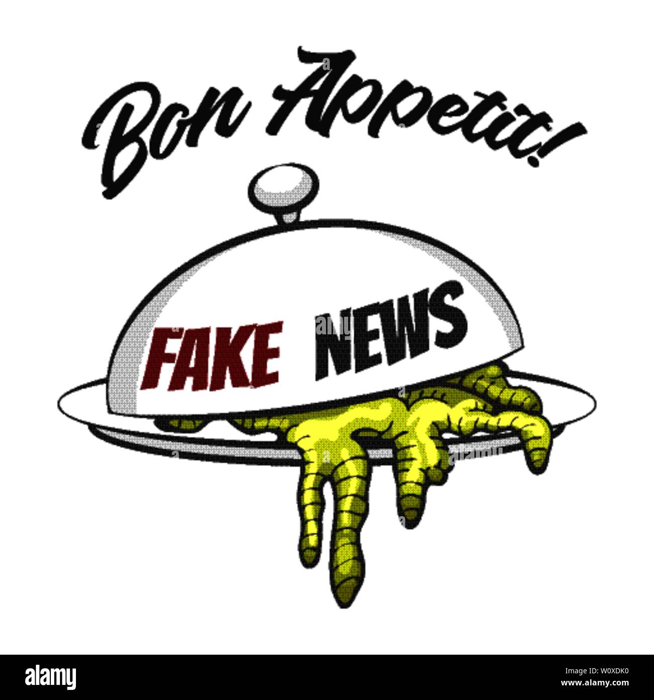 Fake News Concept Illustration avec quelque chose d'immangeable sur le bac et le libellé Bon Appétit. vector illustration. Illustration de Vecteur