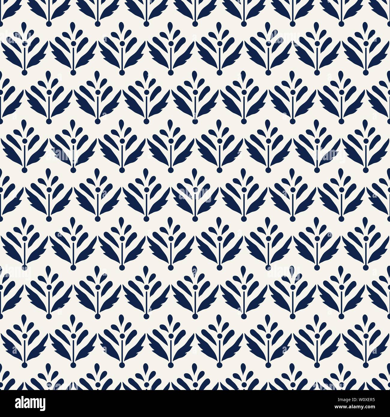 Indigo sur tous les imprimés sur bois transparente motif floral. Ornement ethniques indiens orientaux traditionnels, bleu marine sur fond écru. Des textiles Illustration de Vecteur