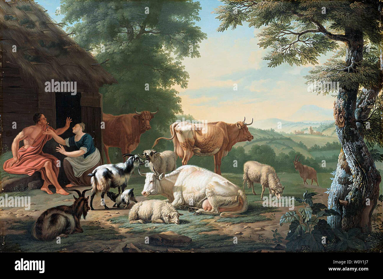 Paysage avec bergers arcadiens et des bovins. Jan van Gool Banque D'Images