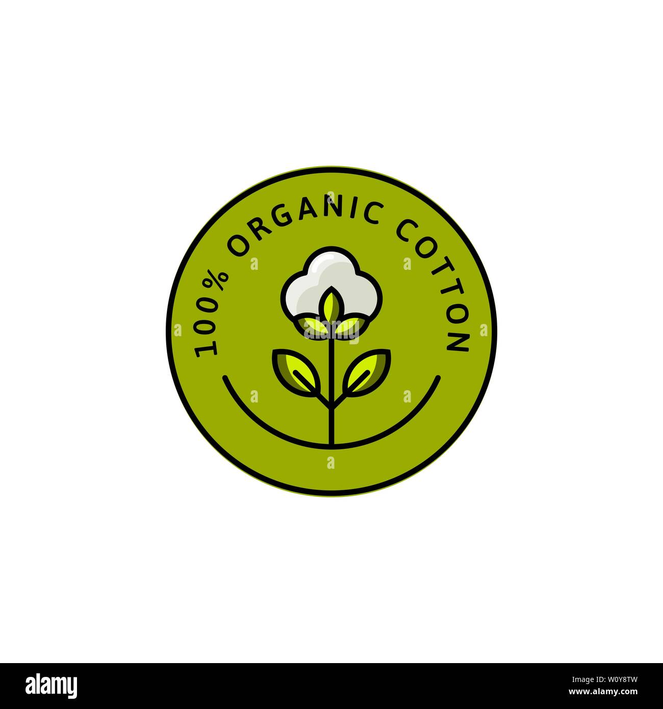 Doublure en coton bio naturel télévision étiquettes et badges - Vector icône ronde, autocollant, Logo, estampillé, fleur de coton Tag isolé sur fond blanc - Natu Illustration de Vecteur