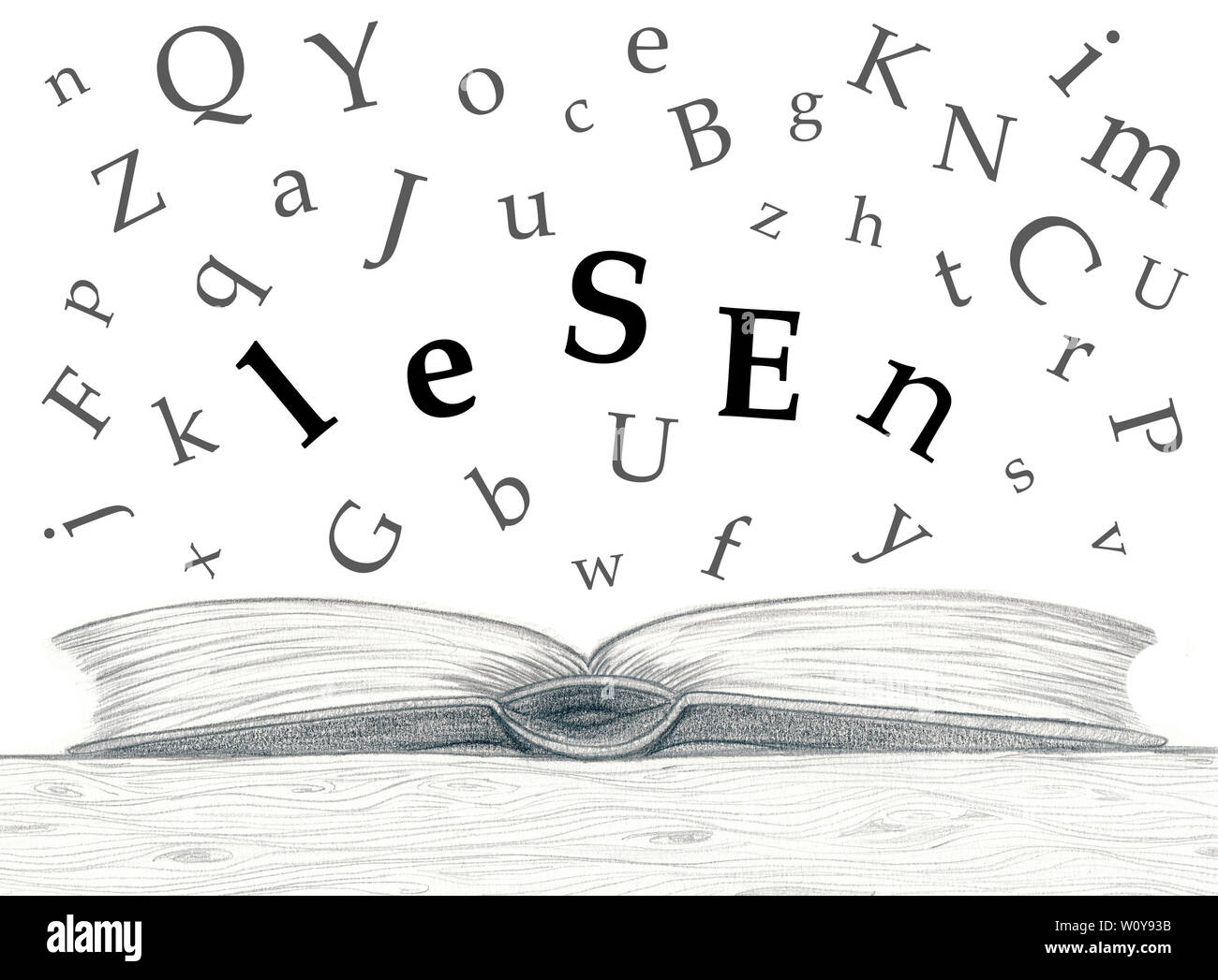 Crayon   lire livre lettres  fond blanc par jziprian   allemand Banque D'Images